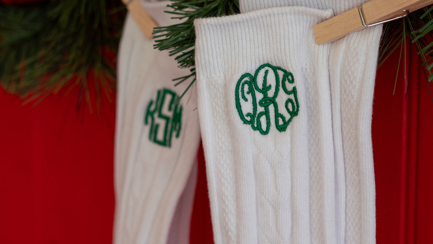 White Cable Knit Knee High Socks