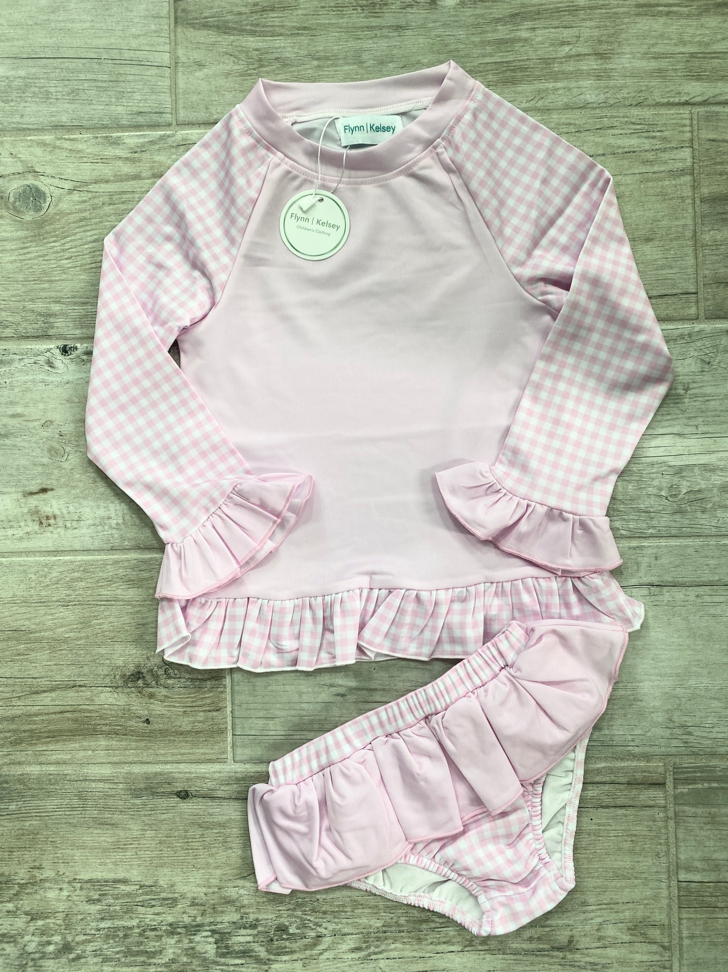 Ruffle Rash Guard Pink Set