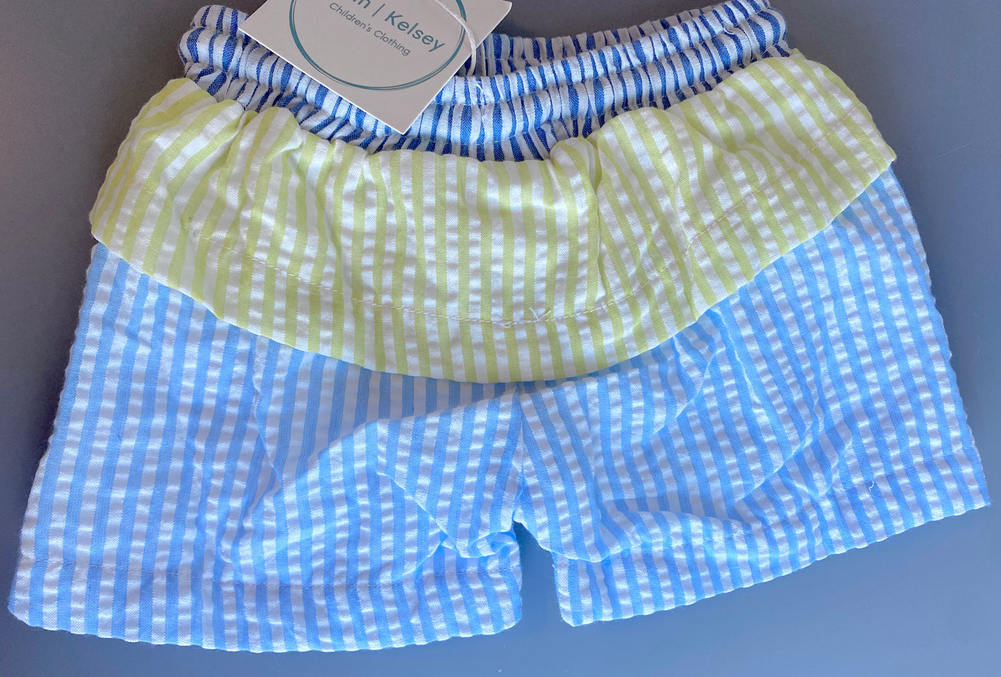 Colorblock Seersucker Swim Trunks