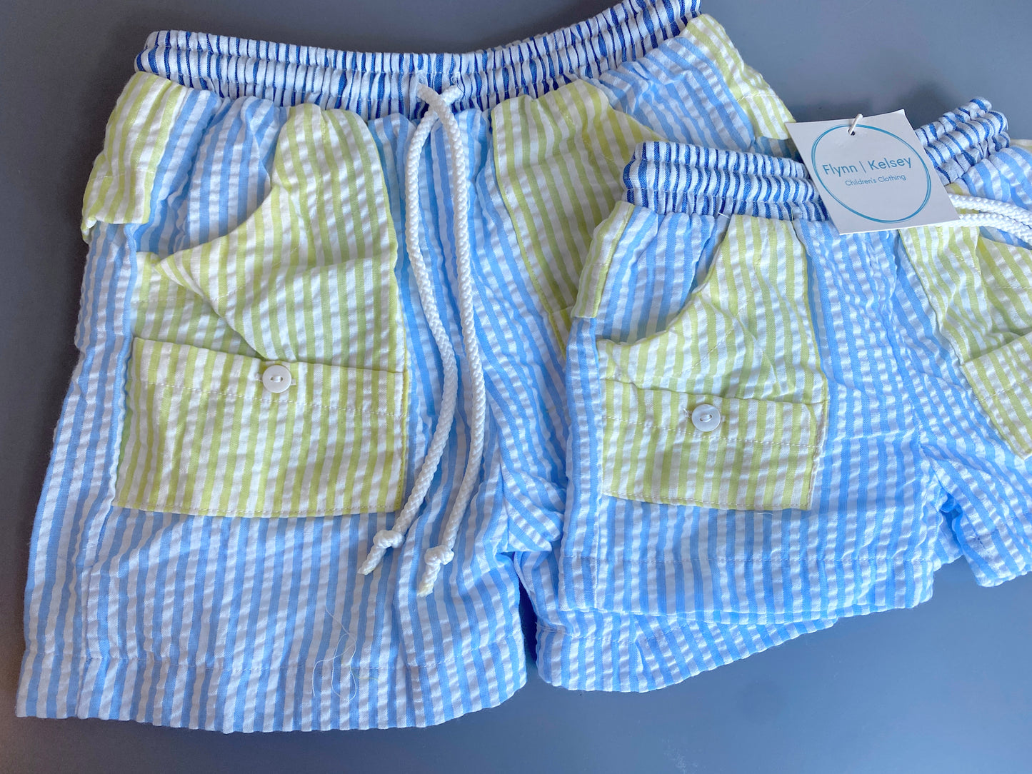 Colorblock Seersucker Swim Trunks