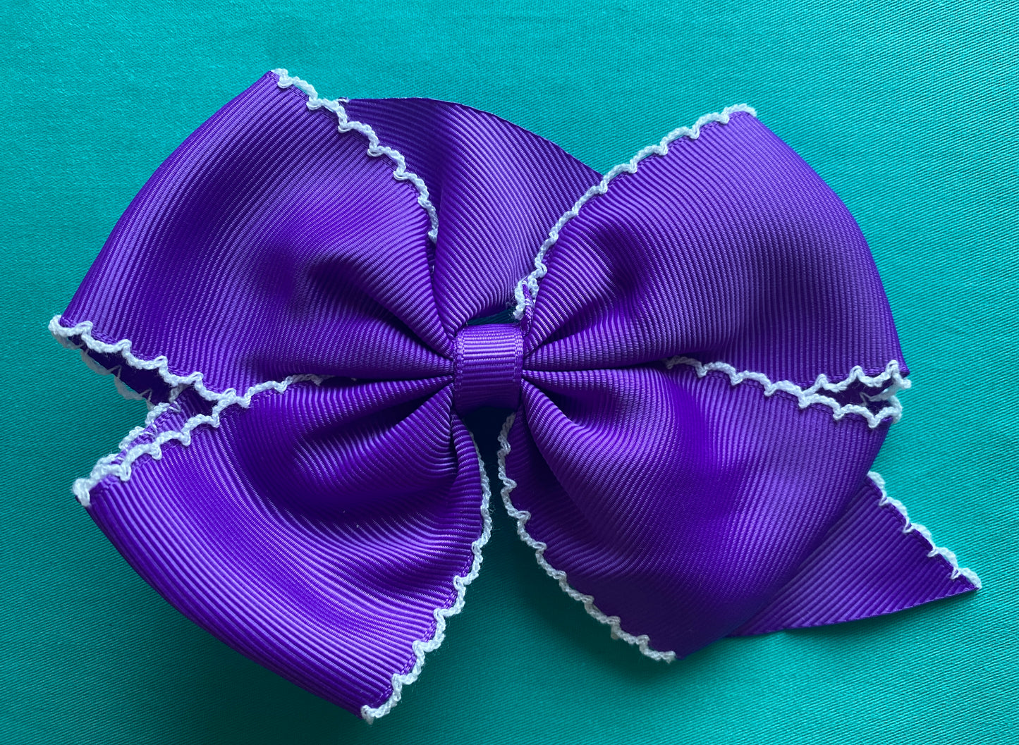 Purple with White Stitch Edge Hair Bow