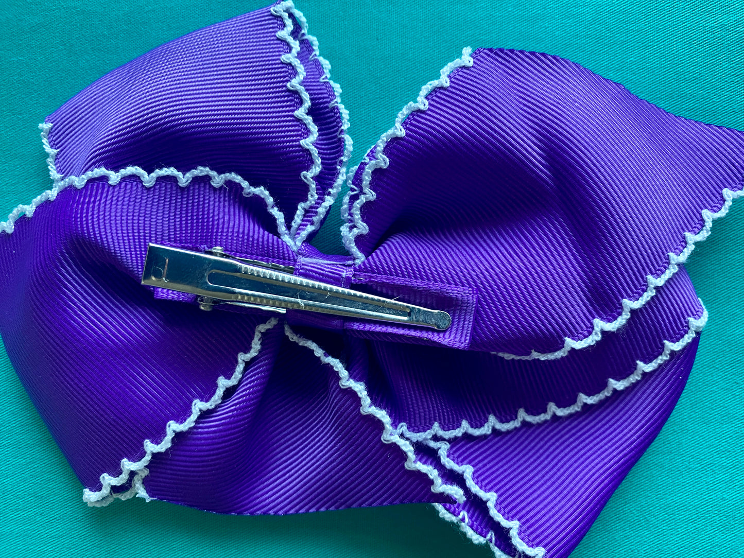 Purple with White Stitch Edge Hair Bow
