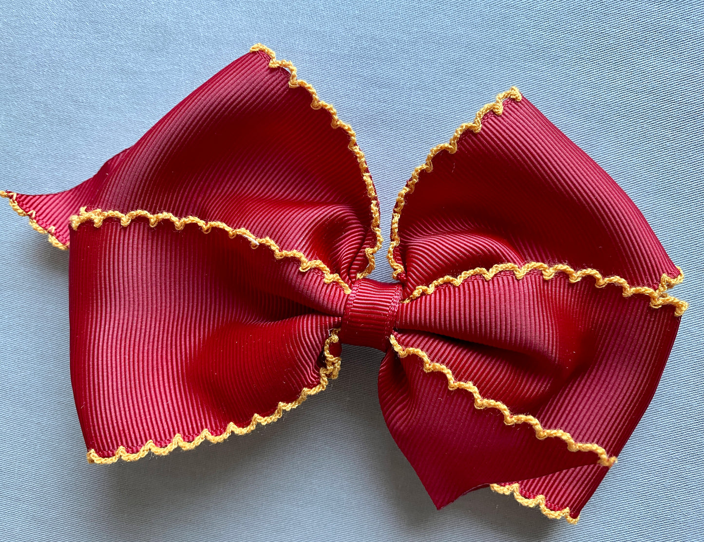 Garnet with Gold Stitch Edge Hair Bow