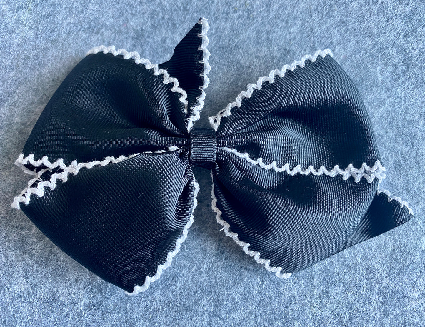 Black with White Stitch Edge Hair Bow