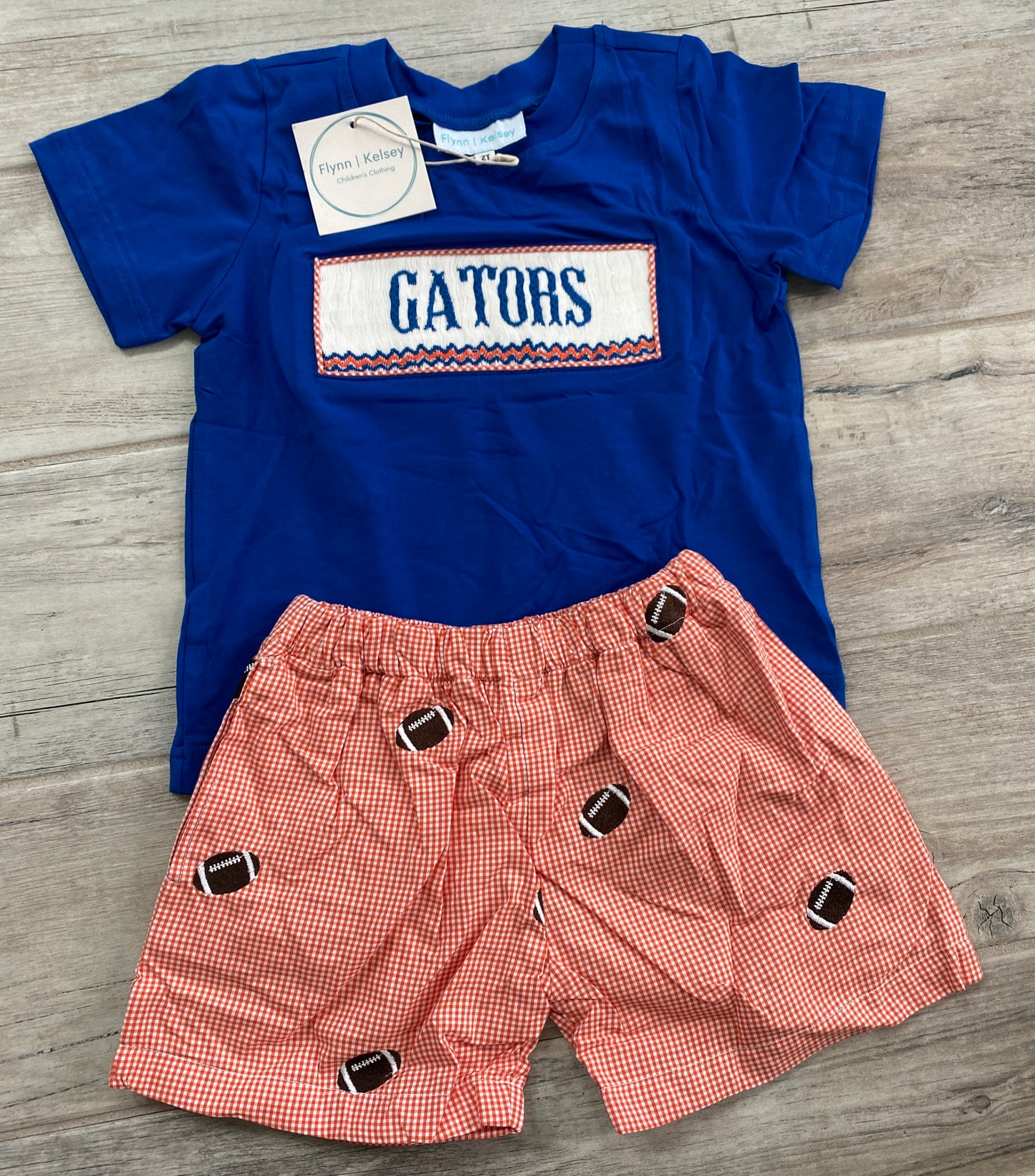 Blue & Orange Smocked Short Set