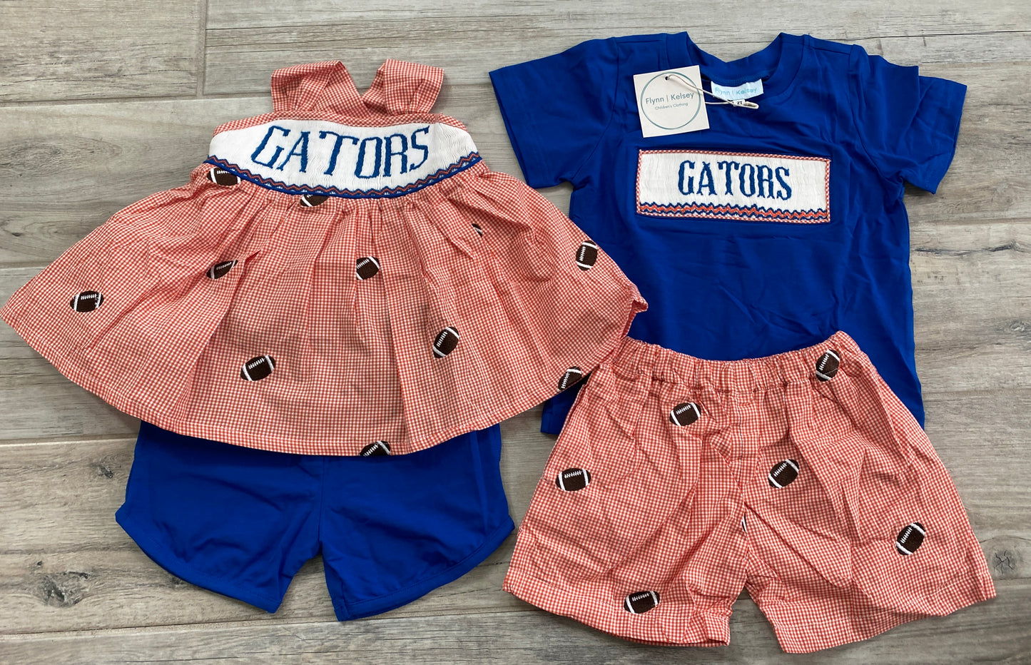 Blue & Orange Smocked Short Set