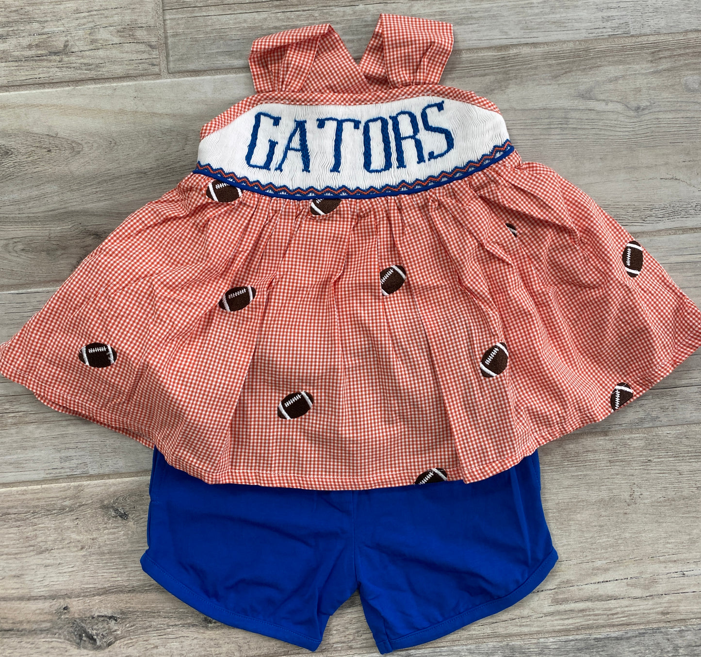 Blue & Orange Smocked Girl Set