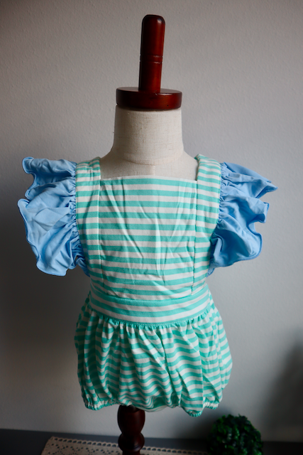 Mint Stripe Ruffle Bubble