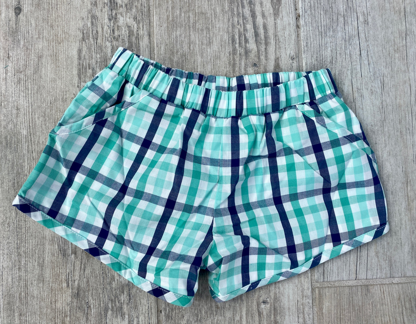 Mint & Navy Plaid Shorty Shorts