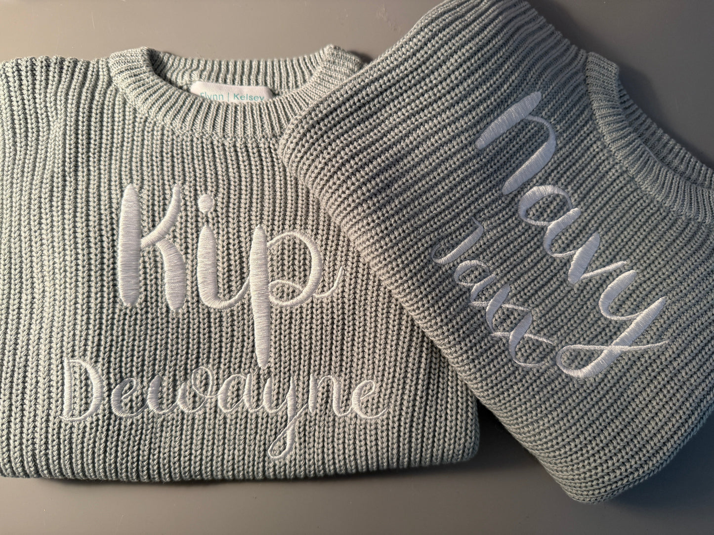 Custom Name Light Gray Knit Sweater