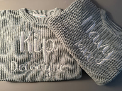 Custom Name Light Gray Knit Sweater