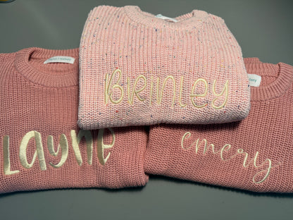 Custom Name Pink Sprinkle Name Knit Sweater