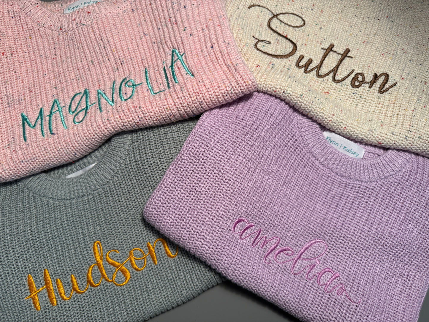 Custom Name Speckled Knit Sweaters