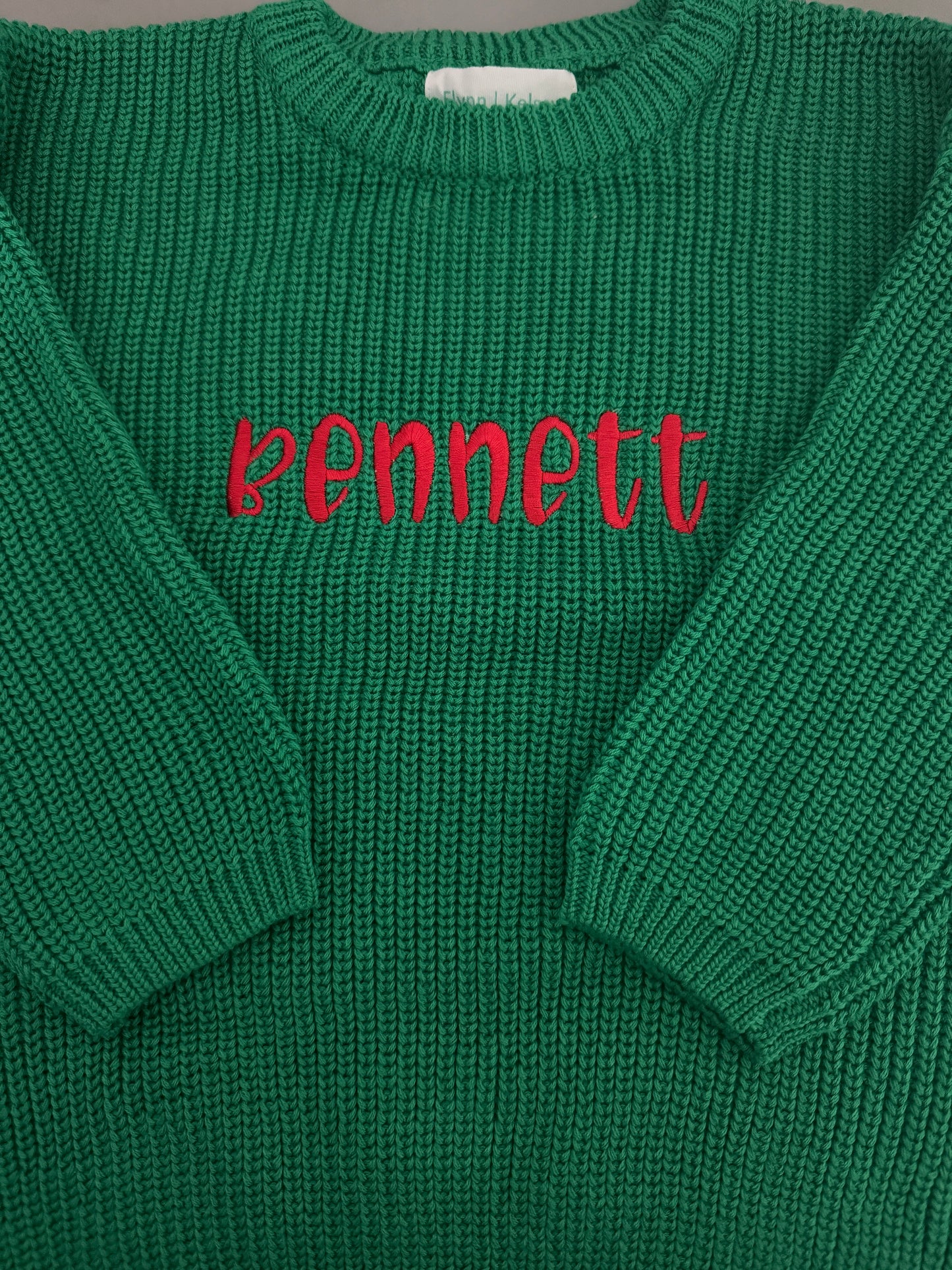 Custom Name Christmas Green Knit Sweater