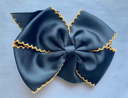 Black with Gold Stitch Edge Hair Bow