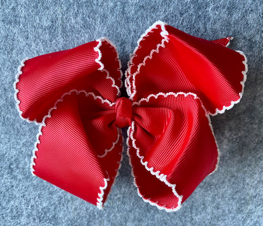 Red with White Stitch Edge Bow