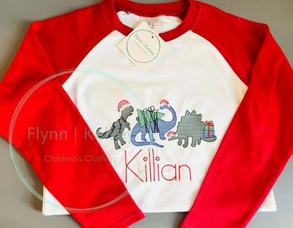 Dino Holiday Embroidered Shirt