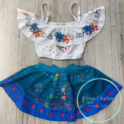 Blue & White Skirted Swim