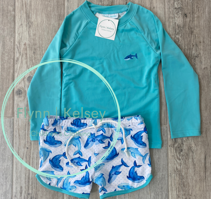 Blue Watercolor Whales Swim